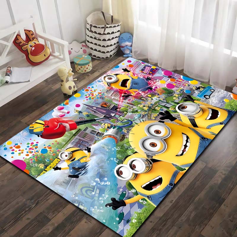 Minions Cartoon Printed Flannel Area Rug Non Slip Washable Floor Mat Kids Bedroom Living Room Sofa Decor Indoor Entrance Gift