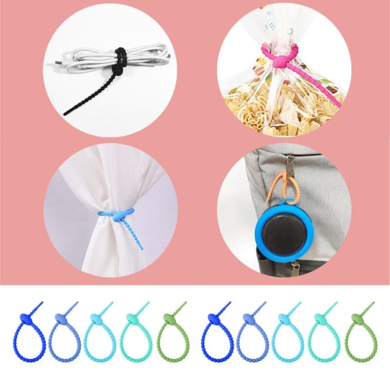Packung mit 10/20/50 Silikon Wiederverwendbare Tasche Drehverschluss Kabelbinder Flexible Bänder zur Organisation und für DIY-Projekte