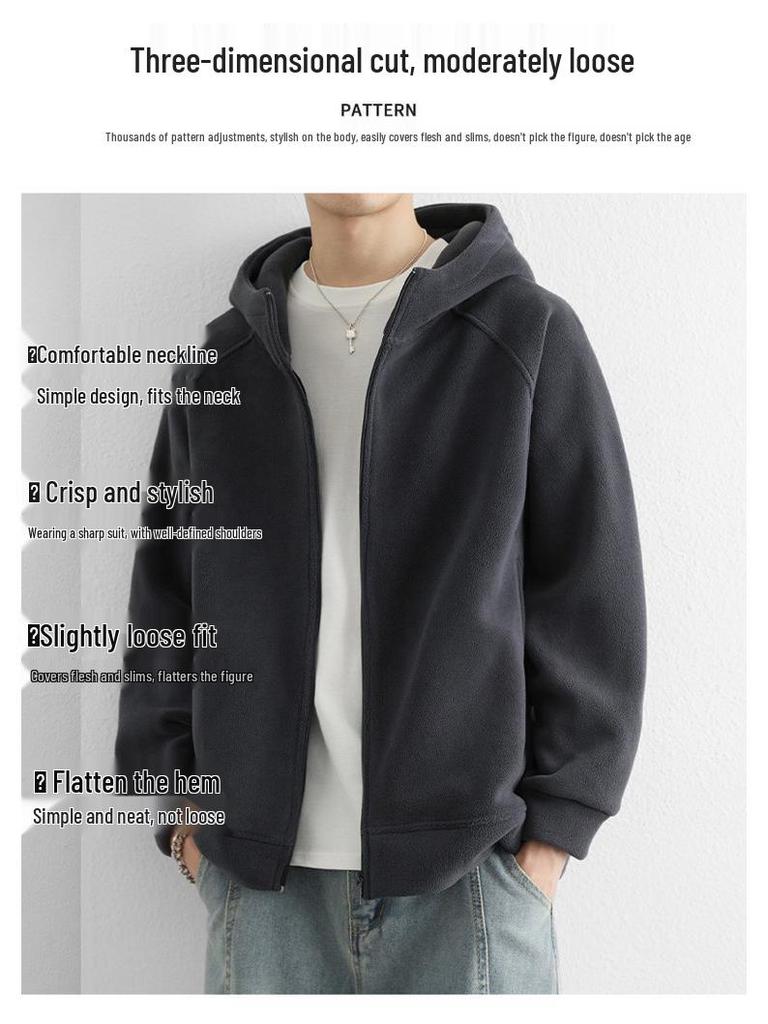 Men's Double-Sided Coral Fleece Hooded Jacket - Autumn/Winter 2025 Style, Thickened and Warm for Outdoor Casual Wear