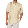 Camicia Guayabera Cubana da Uomo Misto Lino Manica Corta Ricamo Top Casual