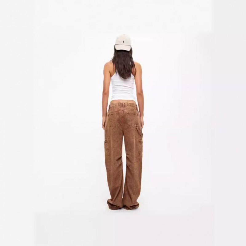 Vintage Loose Fit Low Waist Straight Leg Cargo Jeans Men Women Streetwear
