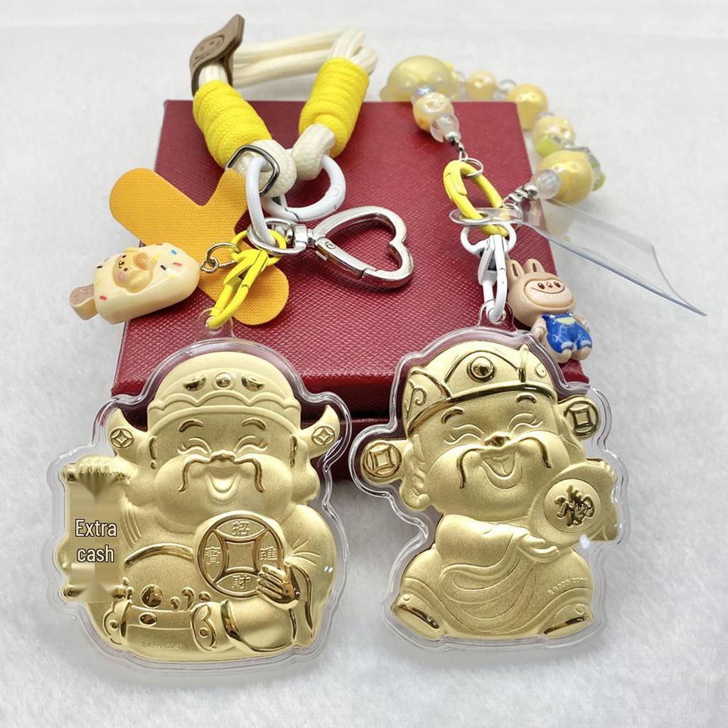 999 Pure Gold God of Wealth Pendant: Cute Cartoon Charm for Phone/Bag, Perfect for Valentine's Day or Birthday Gift