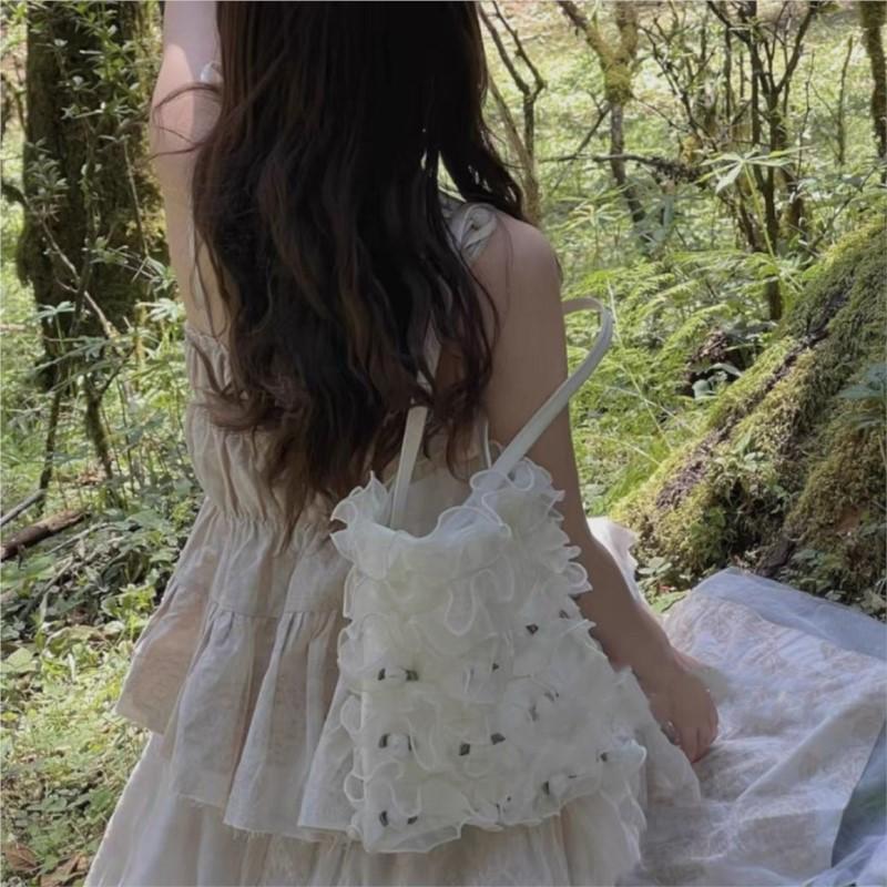 Кружевные сумки на плечо женские винтажные сумки Harajuku Folds Chic White Underarm — фото 3