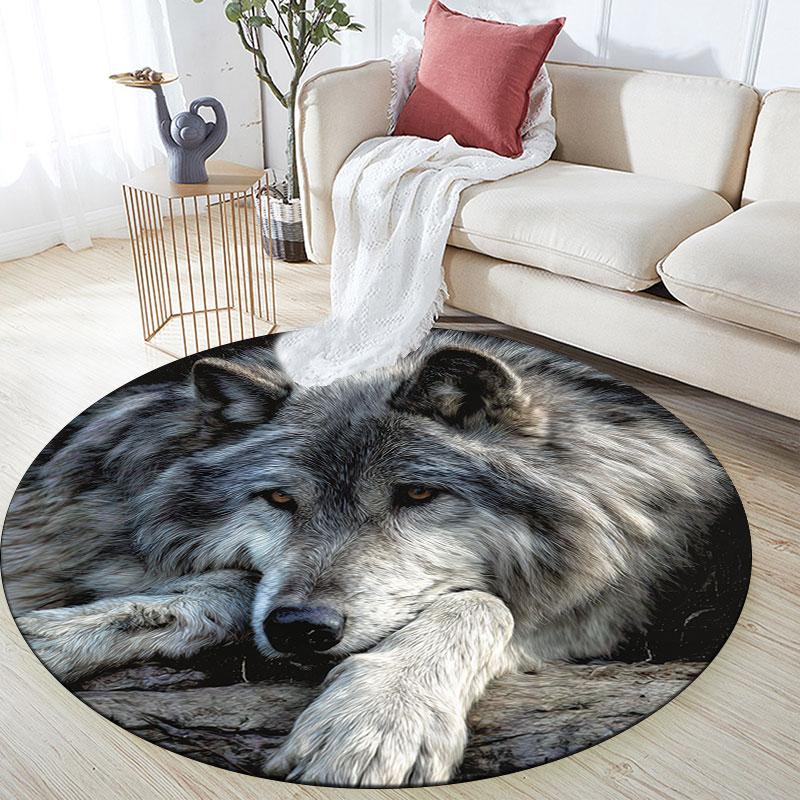Grey Wolf pattern round rug,Carpet Rug for Living Room Bedroom Playroom ,Non-slip Floor Mat,Holiday Gifts and Birthday Gifts.