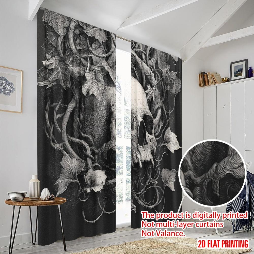 2pcs,2D Plane Printing Curtains Roller Blinds Skull (4) Polyester Fabric (without Rod) Versatile All Use for Bedroom, Living