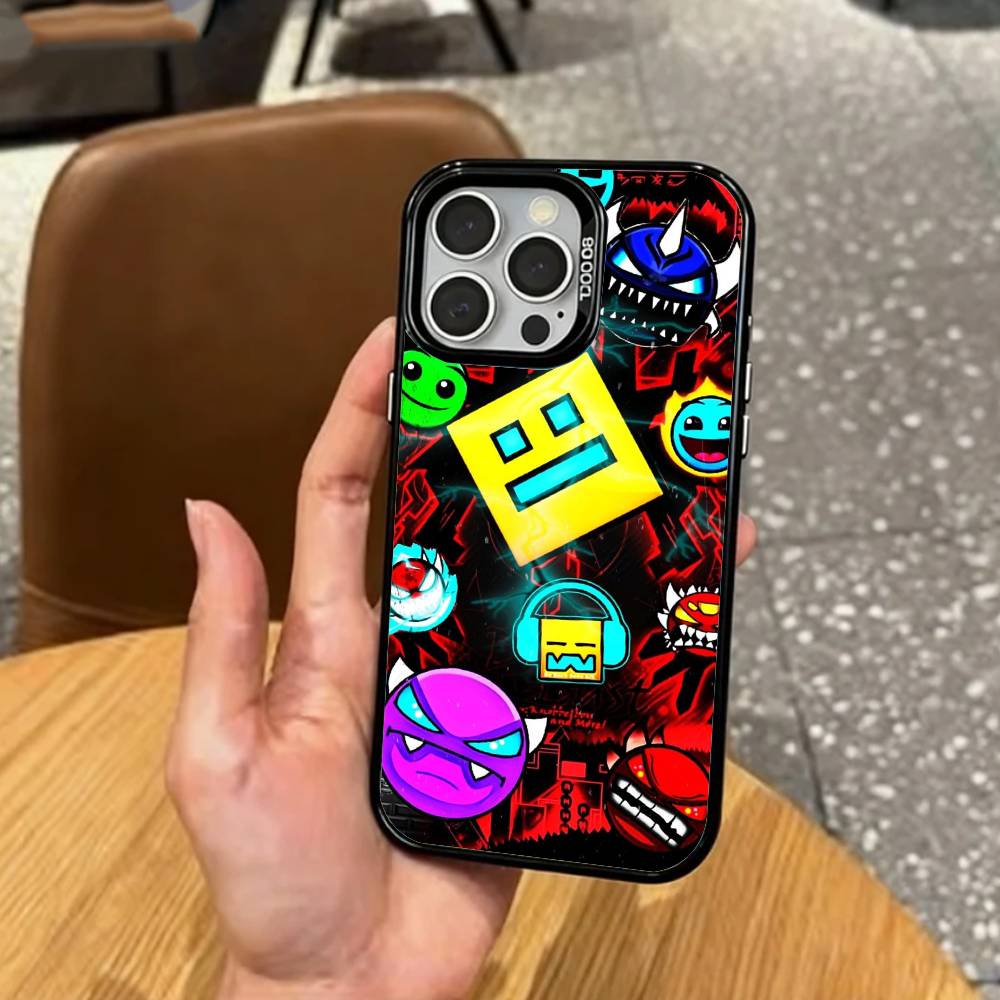 Retro G-Geometry D-Dash Game Phone Case For iPhone17,16,15,14,13,12,11 Plus,Pro Max Colored Silver Plated Inside Cover