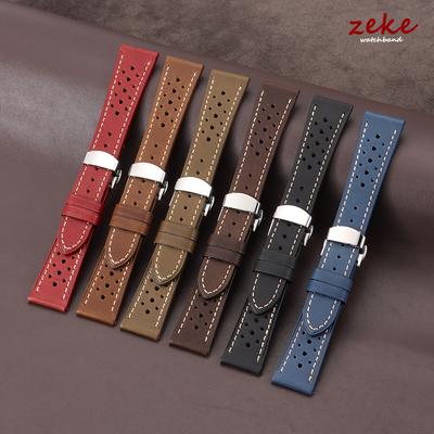Vintage Cowhide Watch Strap 20mm 22mm for Samsung Watch 7/6/5 Butterfly Buckle Brown Breathable Bracelet for Omega for Seiko