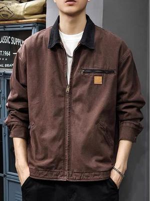 Men's Retro Heavyweight Washed Detroit Jacket: Autumn/Winter Loose Fit Trendy Ruffian Cool Style.