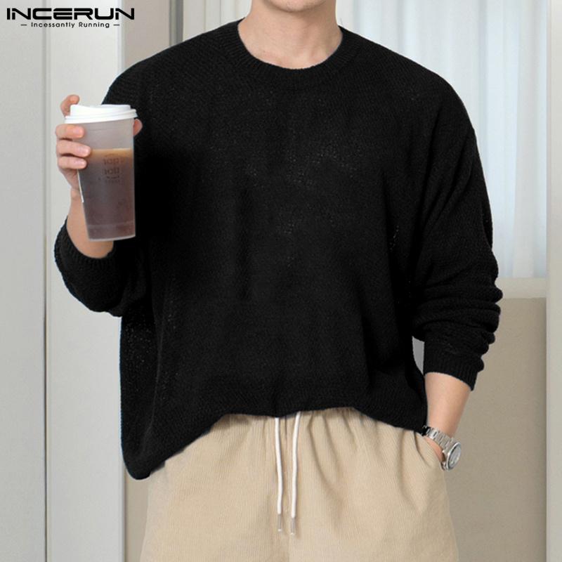 INCERUN Men Autumn Long Sleeve Thin Knitted Pullover Tops Undershirts