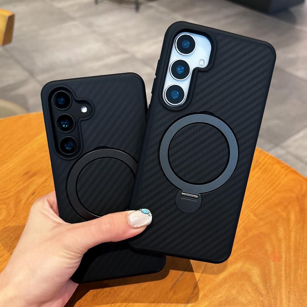 Luxury Kevlar Carbon Fiber Ring Magnetic Stand Holder Case For For Samsung S26 S25 S24 Ultra Plus Soft Silicone Shockproof Cover