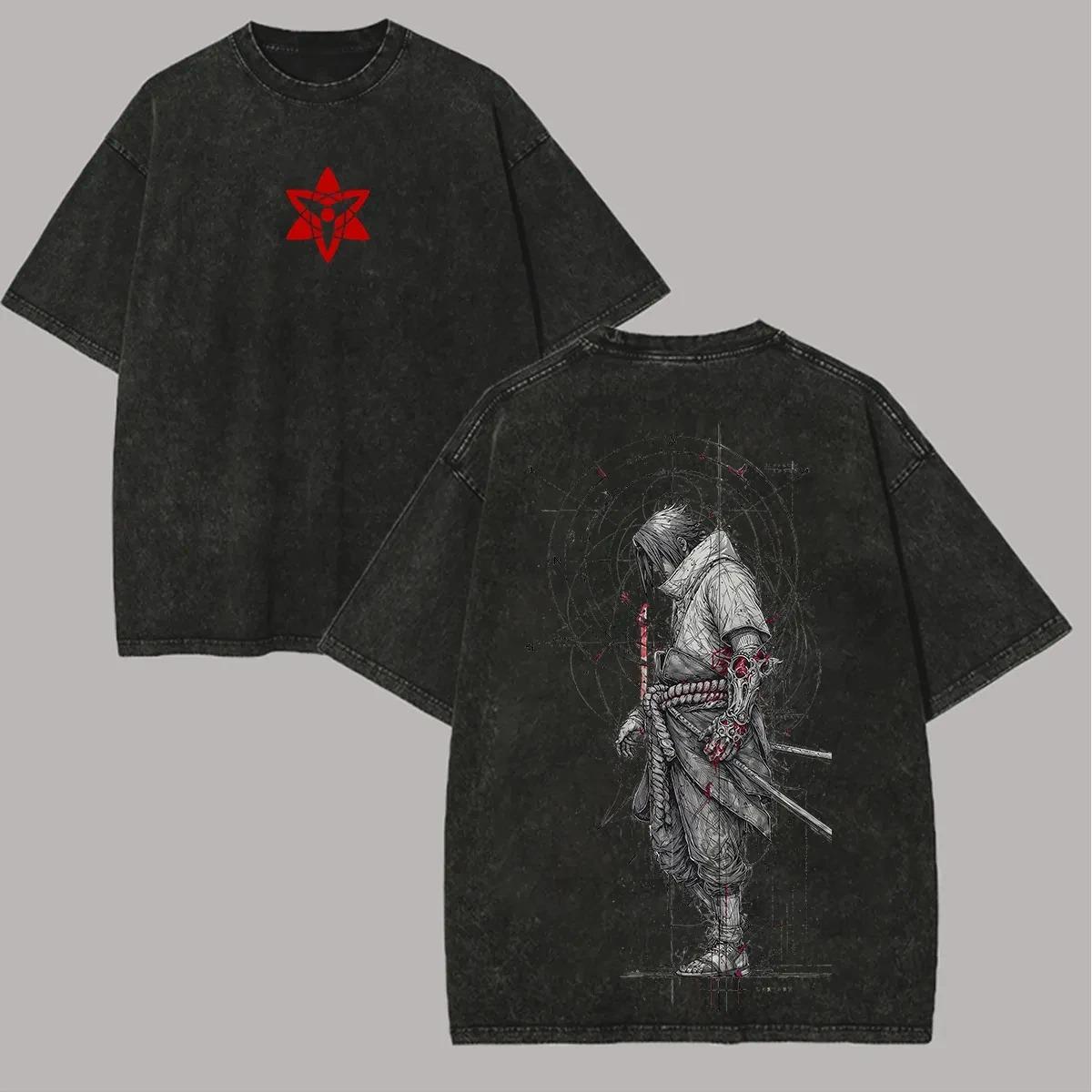 

Anime Naruto Sasuke Uchiha Mangekyou Sharingan Graphic Print T-Shirt Men Women Streetwear Fashion Vintage Washed Cotton Summer New Tee Oversized Top L