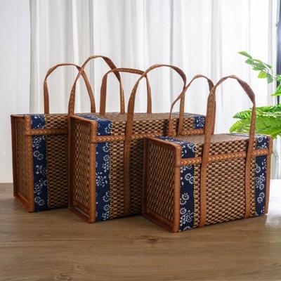 Folding Moon Cake Outdoor Picnic Hand-Woven Storage Box Bamboo Products Gift Box Storage Basket