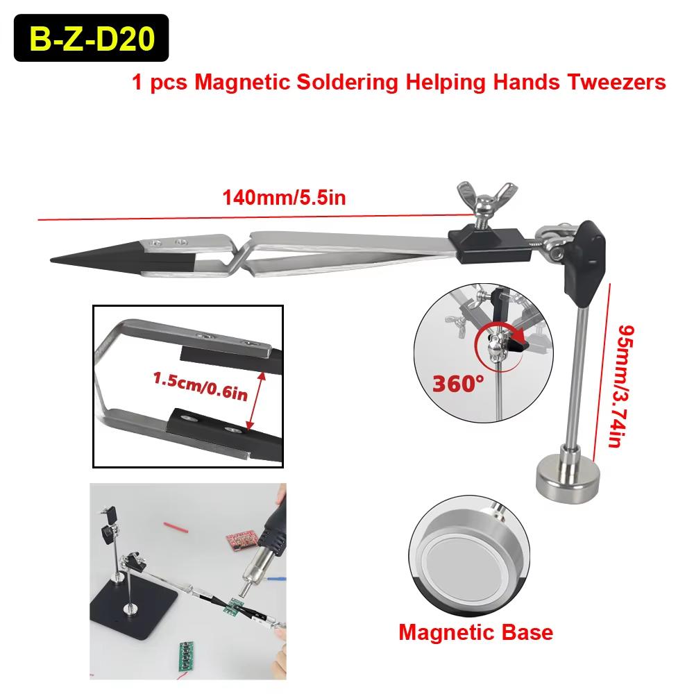NEWACALOX Magnetic Soldering Third Helping Hand Flexible Stainless Steel/Ceramics Tweezers PCB Holder Welding Positioner Tool