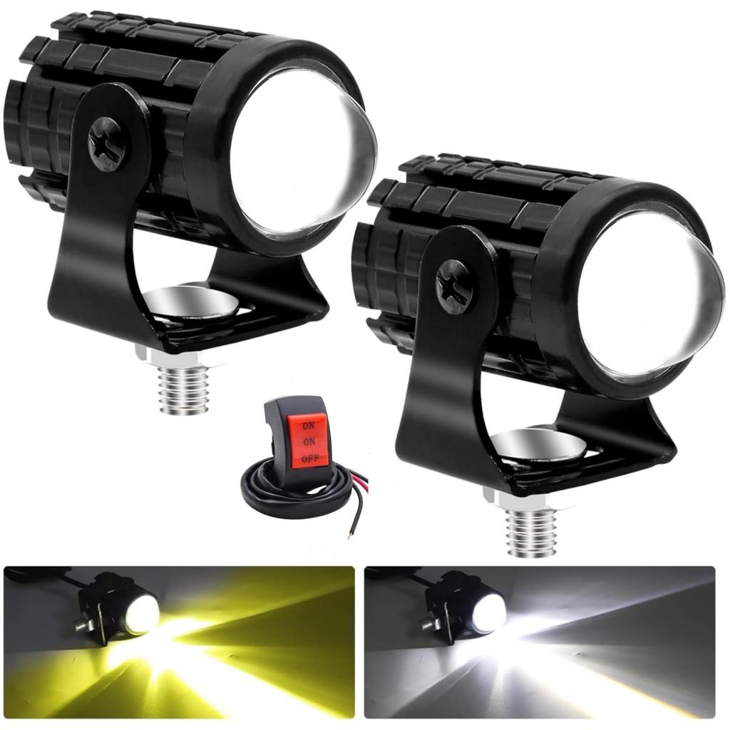 Motorcycle Fog Light, LED Set of 2, 8-80V, 2 Color Switching, White, Yellow, Constant