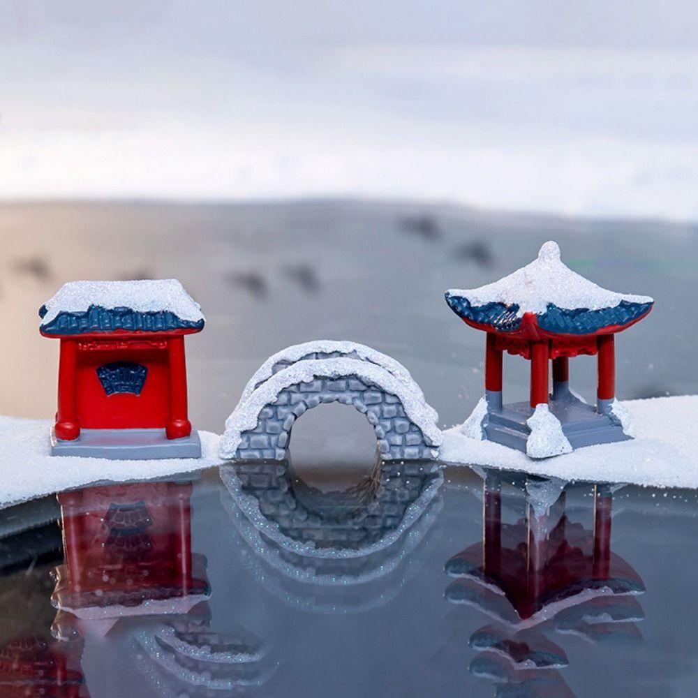 10pcs/set Chinese Style Retro Archway Bridge Snow Scenery Simulation Ancient Construct Layout Lifelike Resin