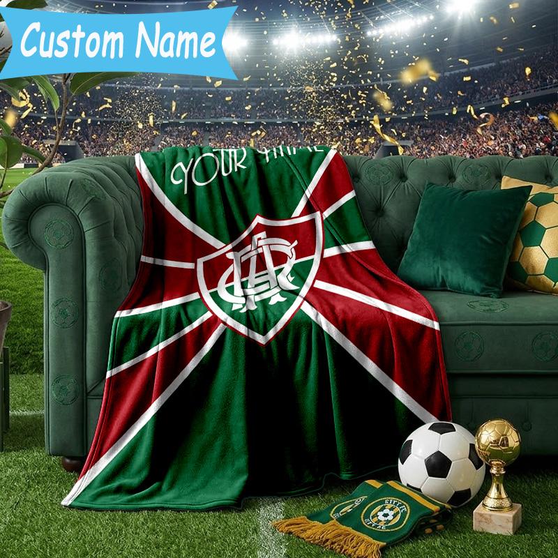 Custom Name Fluminense Fc Crest Flannel Blanket, Use for Birthday/Holiday Gift, Soft Blanket for Sofa/Bed/Camping/Office, Home Decor