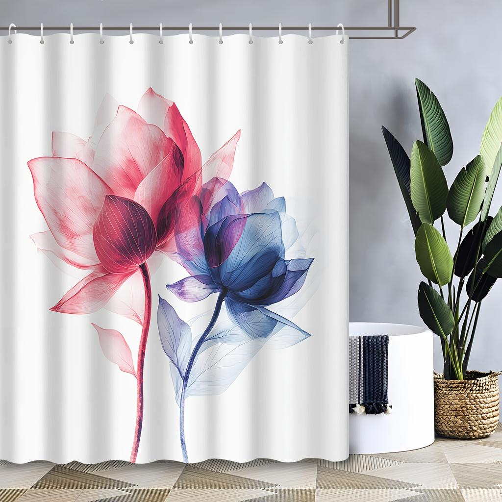 1 Piece Artistic Ink Painting Peony Flower Pattern Shower Curtain, Polyester Fabric, Machine Washable, Suitable for Bathroom