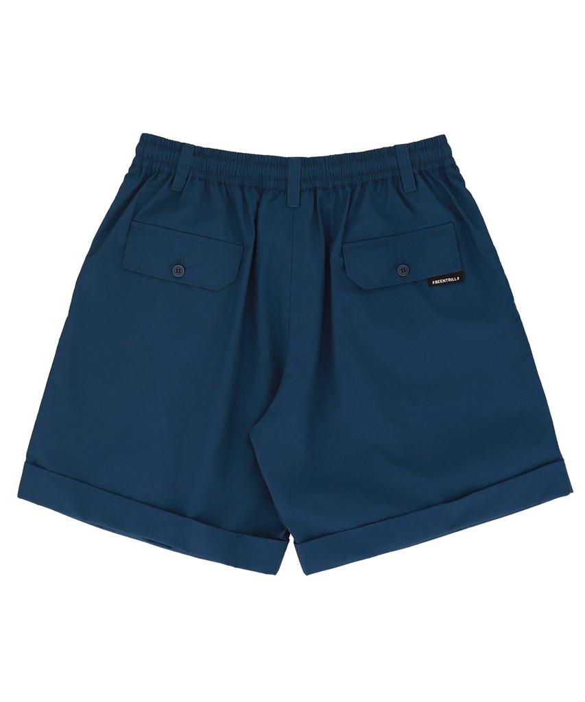 BEENTRILL One-Pleat Cuff Oversized Shorts (Indigo)