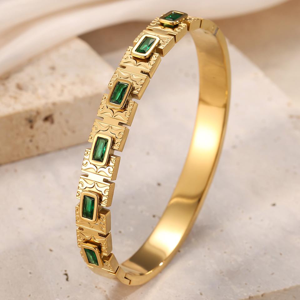 

Htpwe Браслет из нержавеющей стали квадратный инкрустированный цирконием женский с покрытием 18-каратным золотом парный праздничный подарок браслет вечеринка повседневный циркон зелёный