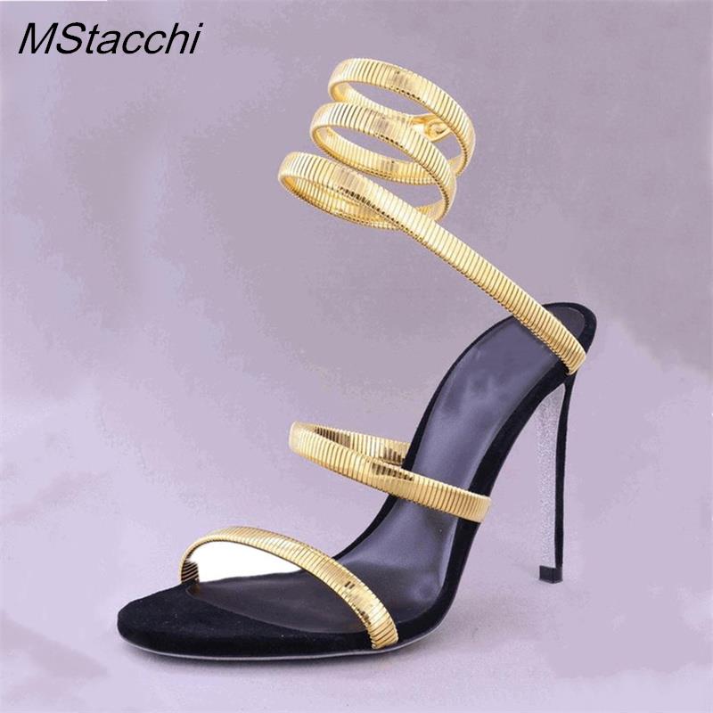 Snake Strap High Heel Sandals Women Summer  Ankle Strap Banquet Party Shoes Narrow Band High Heels Ladies Gladiator Sandals