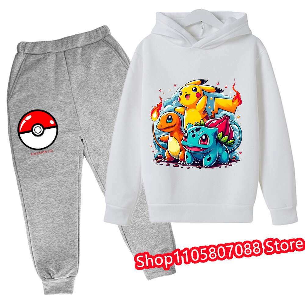 2026 Jaro Podzim 3-14 let Děti Pikachu Kreslená Mikina Set Oblečení pro Kluky Outfit pro Holky