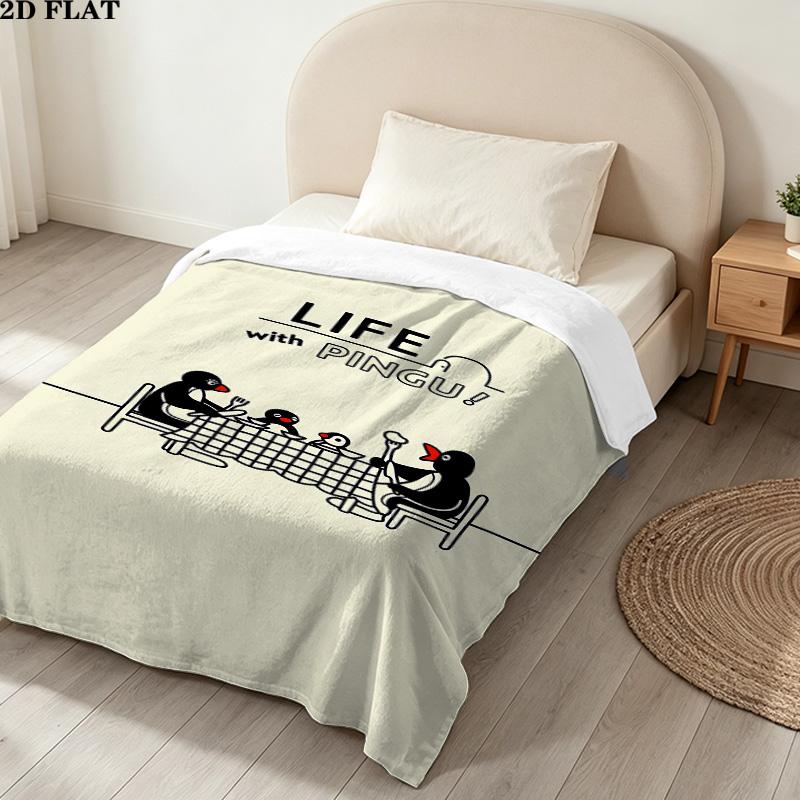 1PC Pingu Patterned Flannel Blanket Suitable For All Seasons For Home Decor Warmth And Comfort Gifts Holiday Present