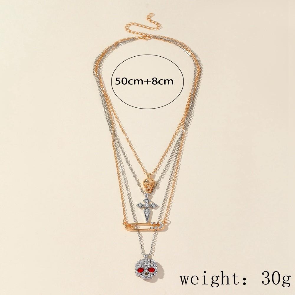 Halloween Cross Skull Pendant Necklace With Alloy And Water Wave Chain For Women
