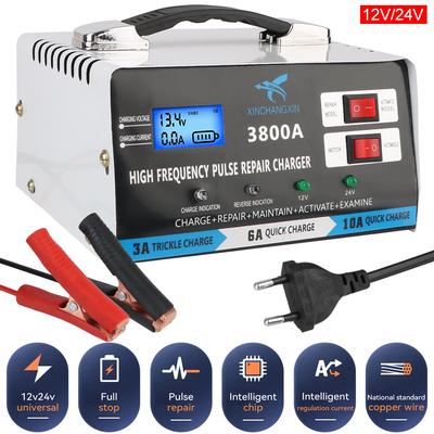 Repair Battery Charger 12V 24V EU Plug Full Automatic Car Battery Charger High Power Digital Display Fast Charger For Lead Acid Battery