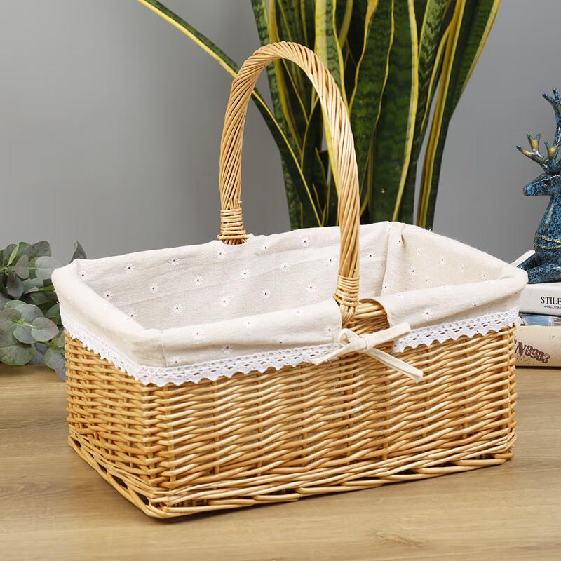 OEING Country Style Square Woven Picnic Basket with Daisy Lining