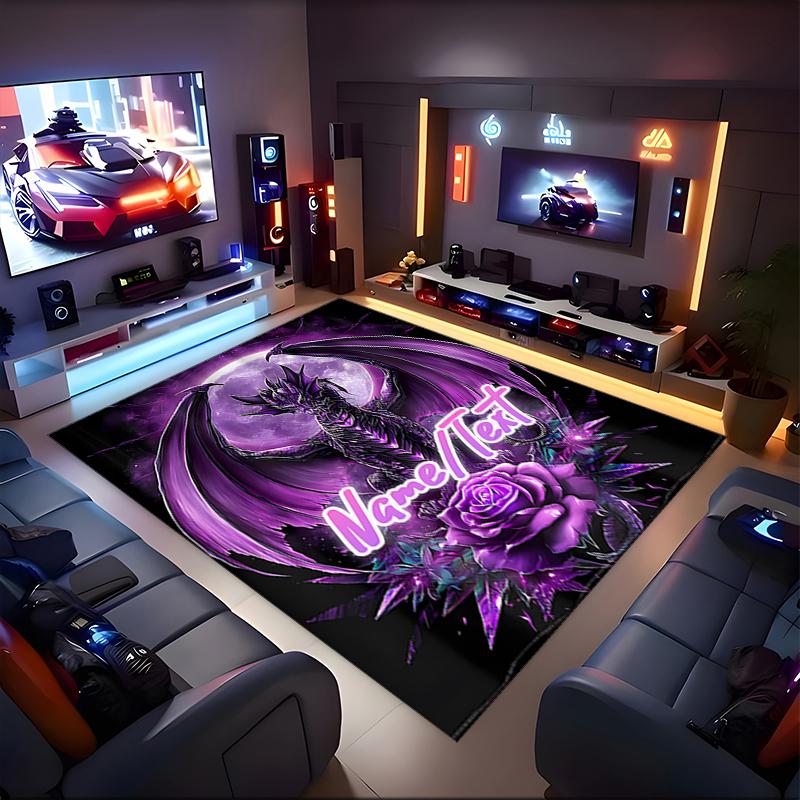 1PC Custom Name Purple Dragon Moon Theme Floor Mat Ideal for Living Room, Game Rooms, Office, Bedroom,Floor Mat Playful Design