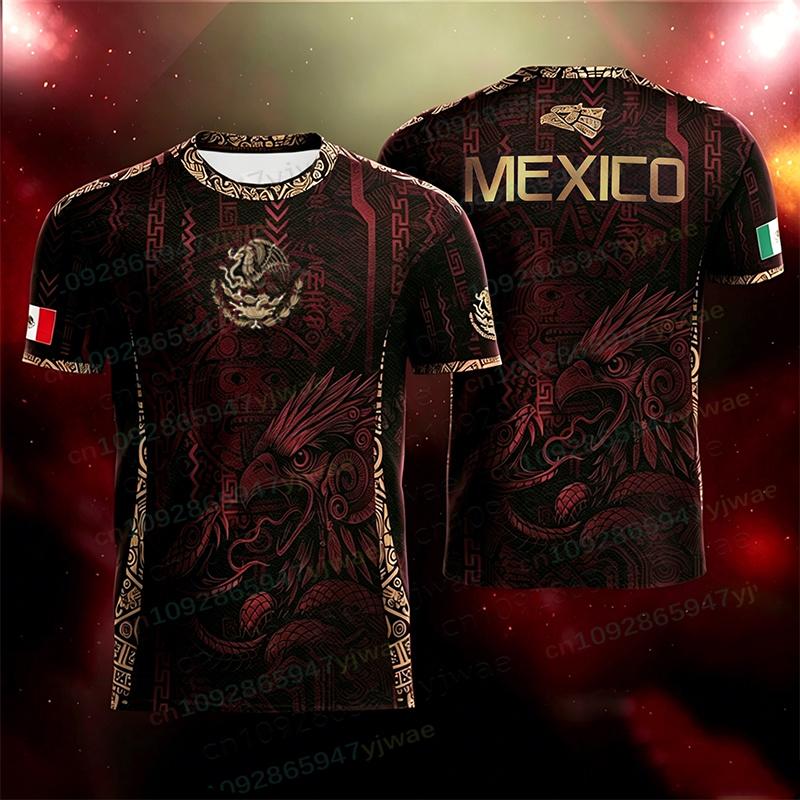 Mexikanische Flagge 3D-Druck Herren T-Shirt Lustiges 3D-Adler-Muster Kurzarm Outdoor Fußball Sport Freizeit Oberteil Sommer Eltern-Kind T-Shirt