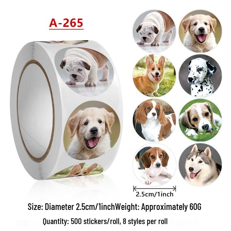 Dog & Animal Anime Stickers - 1 Inch Roll, 500 Labels