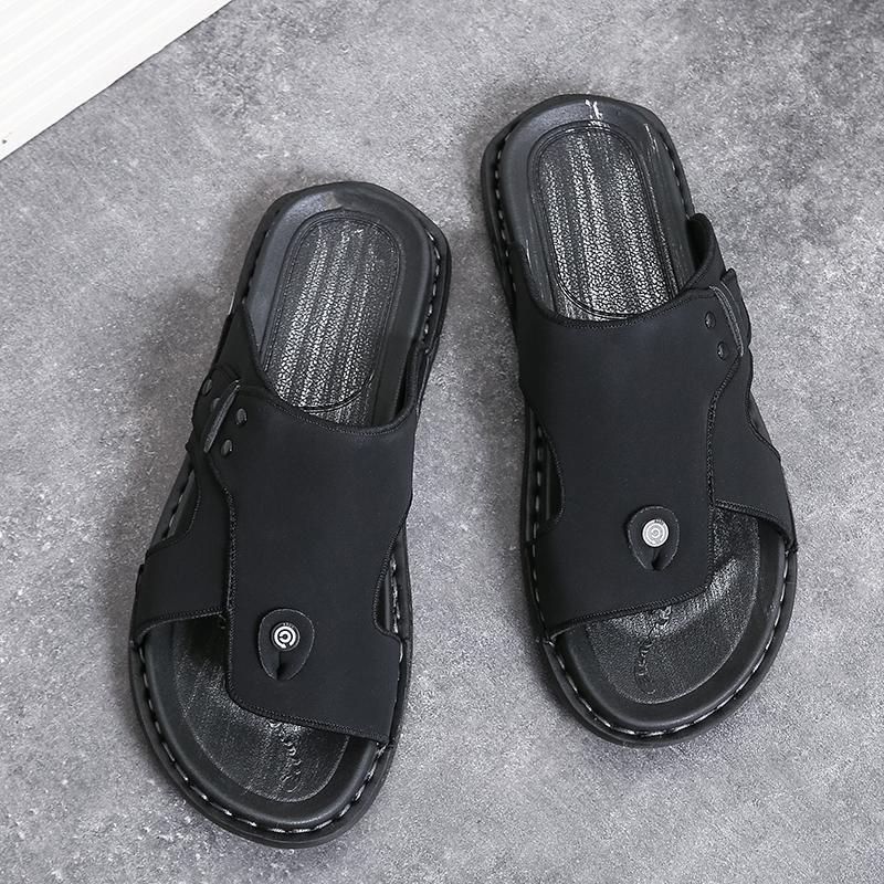 Men Casual Leather Beach Open Toe Shoes Sandals Quality Non-slip Breathable Two Uses Slippers Male Summer Outdoor Flat Footwear