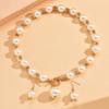 1pcs Light Luxury Gold Imitation Pearl Earring Necklace Set, High-End Clavicle Chain Fashionable Women'S Style