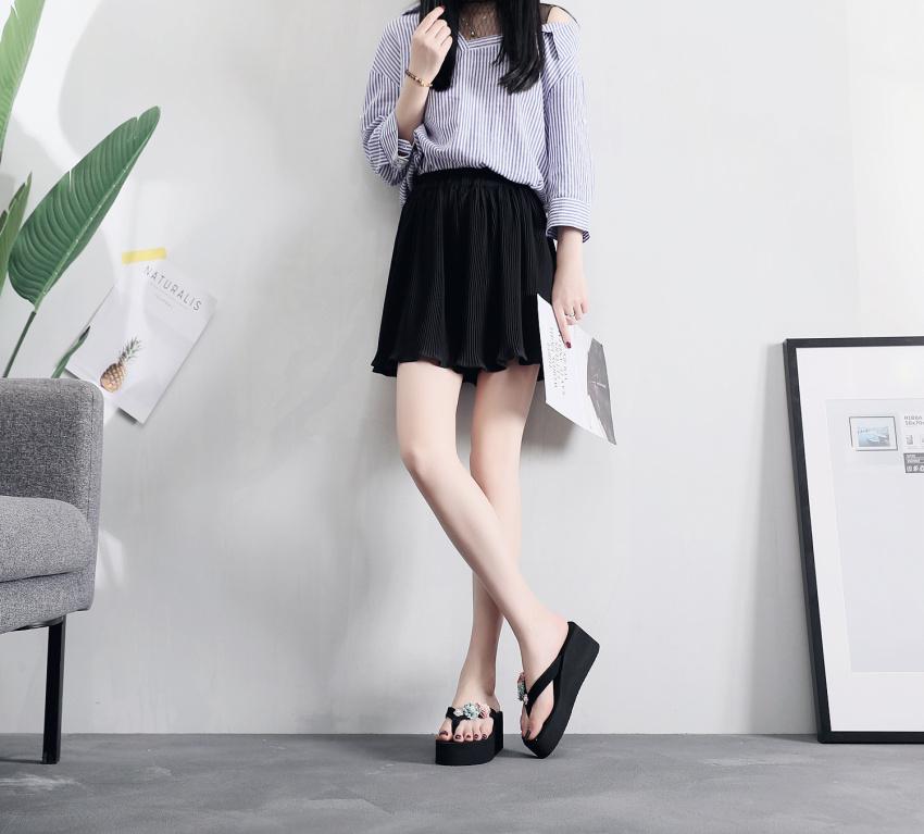 Letní styl celebrit 2018 Dámské sandály na silné podrážce s protiskluzovou úpravou na vysokém podpatku pro venkovní nošení