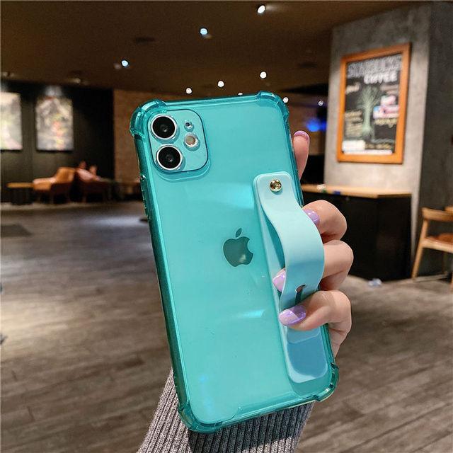 Fluorescent Clear Phone Case For Iphone 14 13 12 11pro Max Xr Xs Max 14plus X Soft Tpu Shockproof Wrist Strap Stand Back Cover