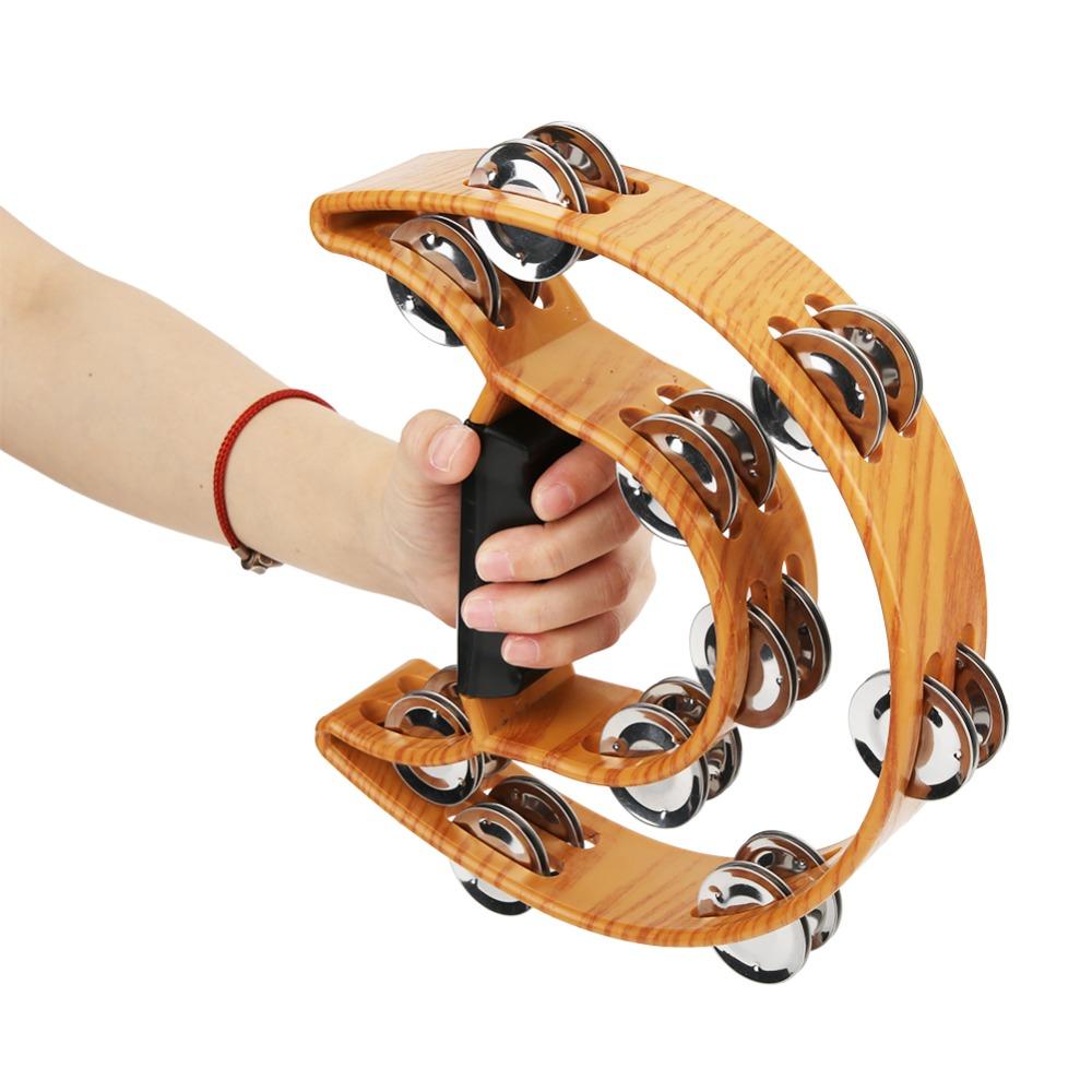 Metal+Plastic Double Row Tambourine Wood Color Half Moon Tambourine Handbell Tambourine  KTV Party