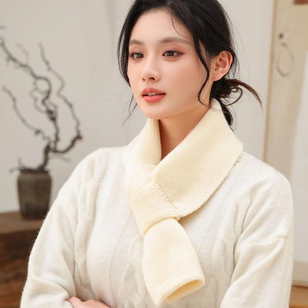 Soft Neck Thermal Warmer Solid Color Cross Short Scarf Fashion Knitted Scarf  Autumn Winter