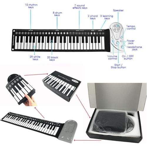 Portable Roll-Up Electronic Piano, 49 Keys, Battery-Powered, Foldable Electronic Soft Keyboard, ABS Plastic, for Beginners, Black