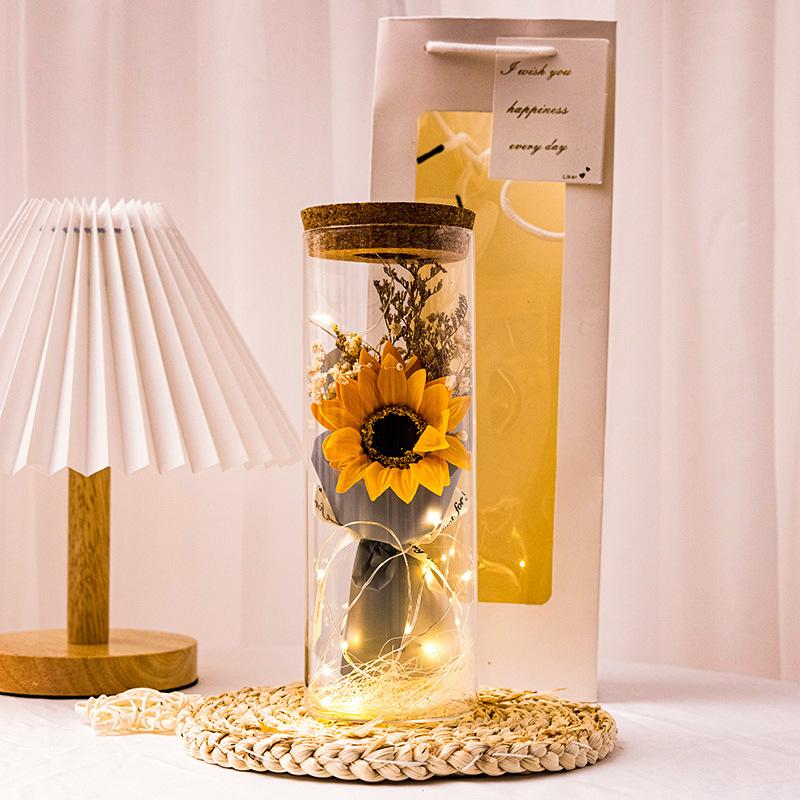 1PC Fashion Eternal Flower Birthday Gift LED Valentine's Day Home Decor Artificial Flower