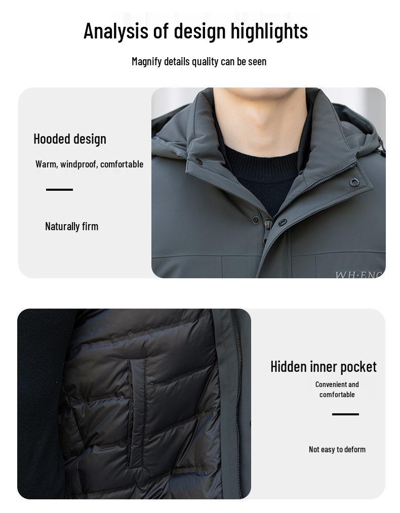 Men's 2025 Winter Removable Liner Down Jacket: Thick Warm White Duck Down Business Casual Coat