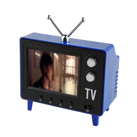 Mini Televizor Desenat, Mini Player TV Retro Reîncărcabil Tip-C cu Memorie de 8GB, 1:Casă de păpuși miniaturală la scara 1:12 pentru scene de casă de păpuși și decor de colecție albastru