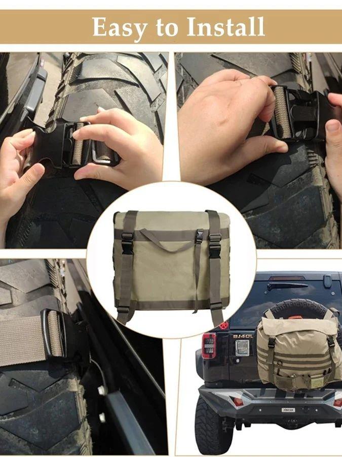 Khaki Large Capacity Outdoors Spare Tire Tool Storage Bag Trash Bag SUV Trunk Organizer for Outdoor Off-Road Recovery Gear