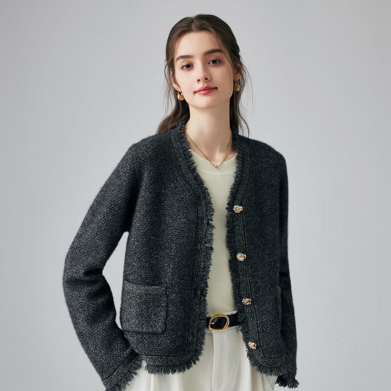 PALUOPO Women's 2025 AW V-Neck Frayed Cashmere Cardigan