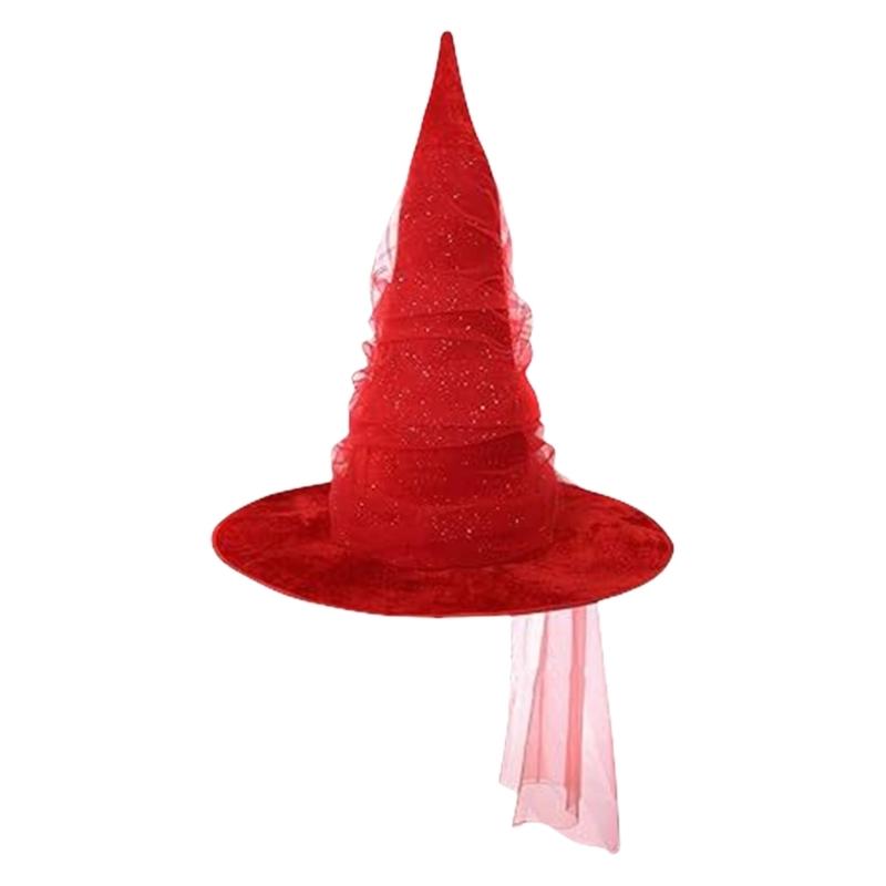 Elegant Witch Hat With Ruched Mesh Design For Halloween And Costume Parties Perfect For Women Cosplay Dressingup
