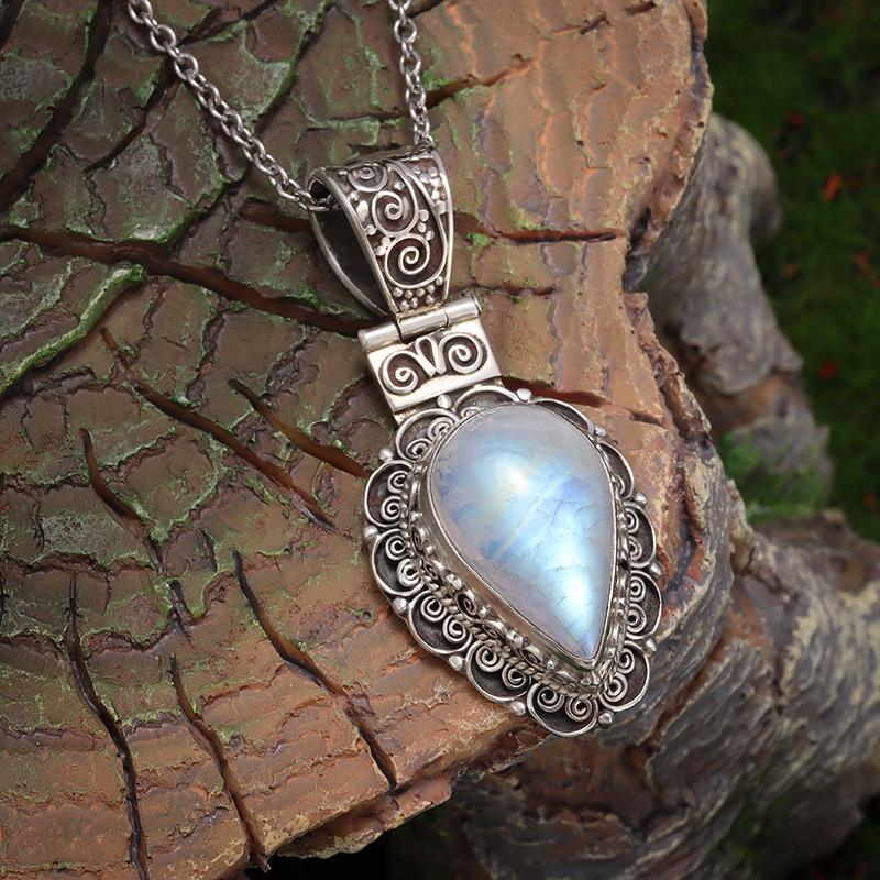 Exquisite Water Drop Moonstone Pattern Pendant Necklace Women's Fashion Elegant Party Jewelry Girls Gift