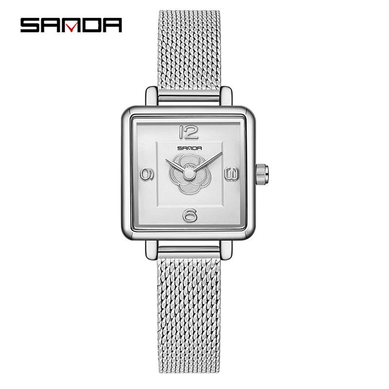 Sanda Women's Retro Waterproof Quartz Watch - Small Square Elegant Rose Dial