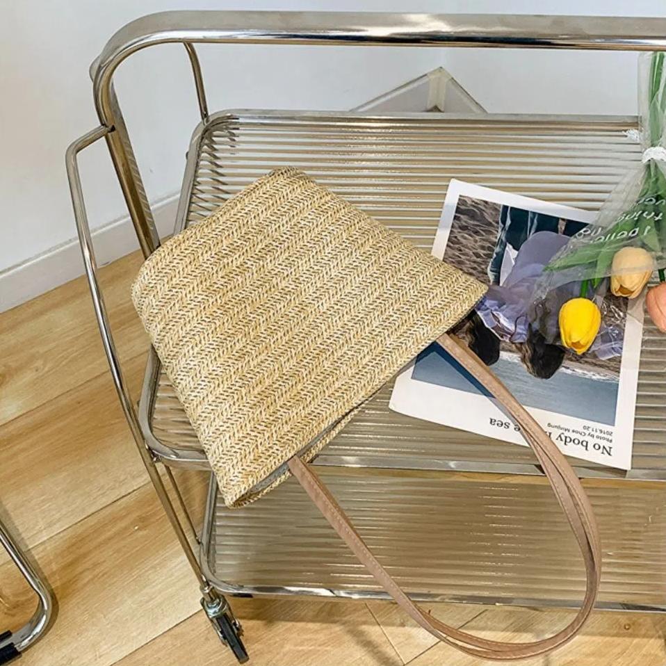 INS Style Straw Bucket Bag Shopping Women Handbags Fashion Beach Totes Bag Ladies
