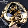 Steampunk Moda Triunghi Mișcarea scheletului de aur Bărbați misterioși Ceasuri de mână mecanice automate de lux