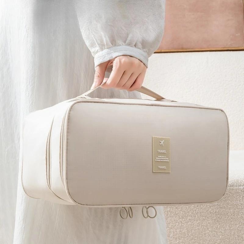 Dwupoziomowy organizer podróżny 3 w 1: Torba do przechowywania biustonoszy/bielizny/skarpet o dużej pojemności, przenośna i kompaktowa